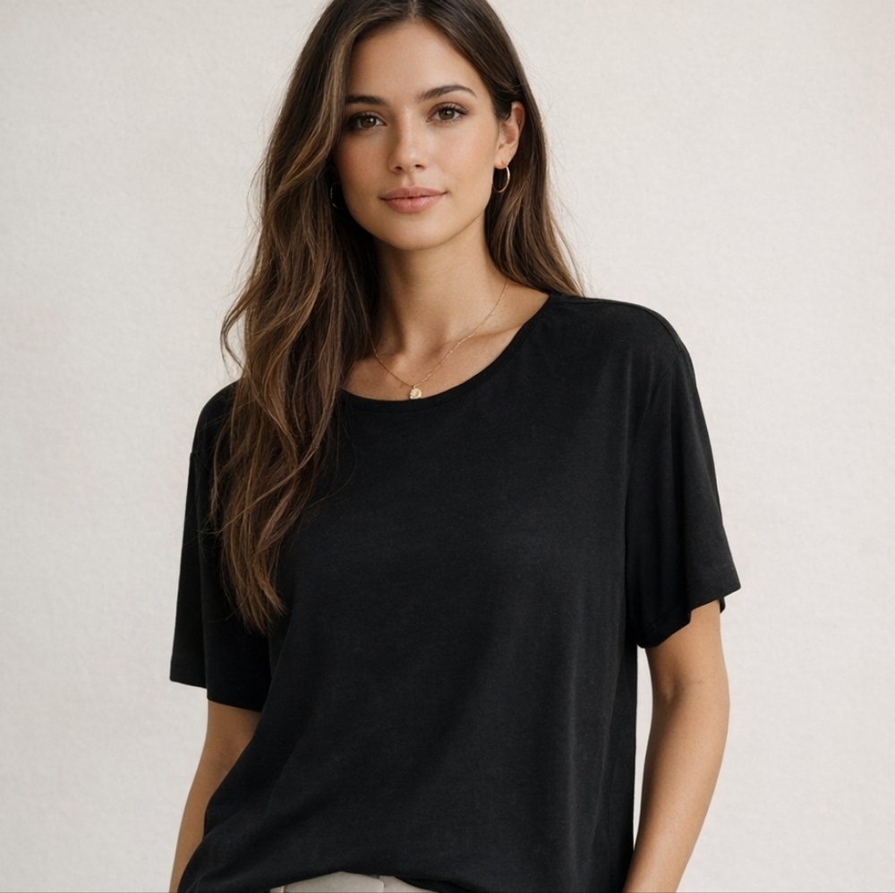 Liz Baker Black Crew Neck Elevated Basic Work Casual Dress Top Size Large